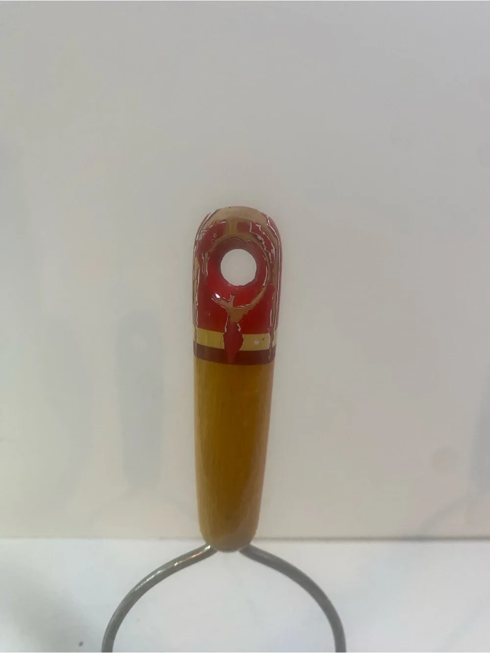 Vintage Wooden Striped Handle Potato Masher Chips On Paint